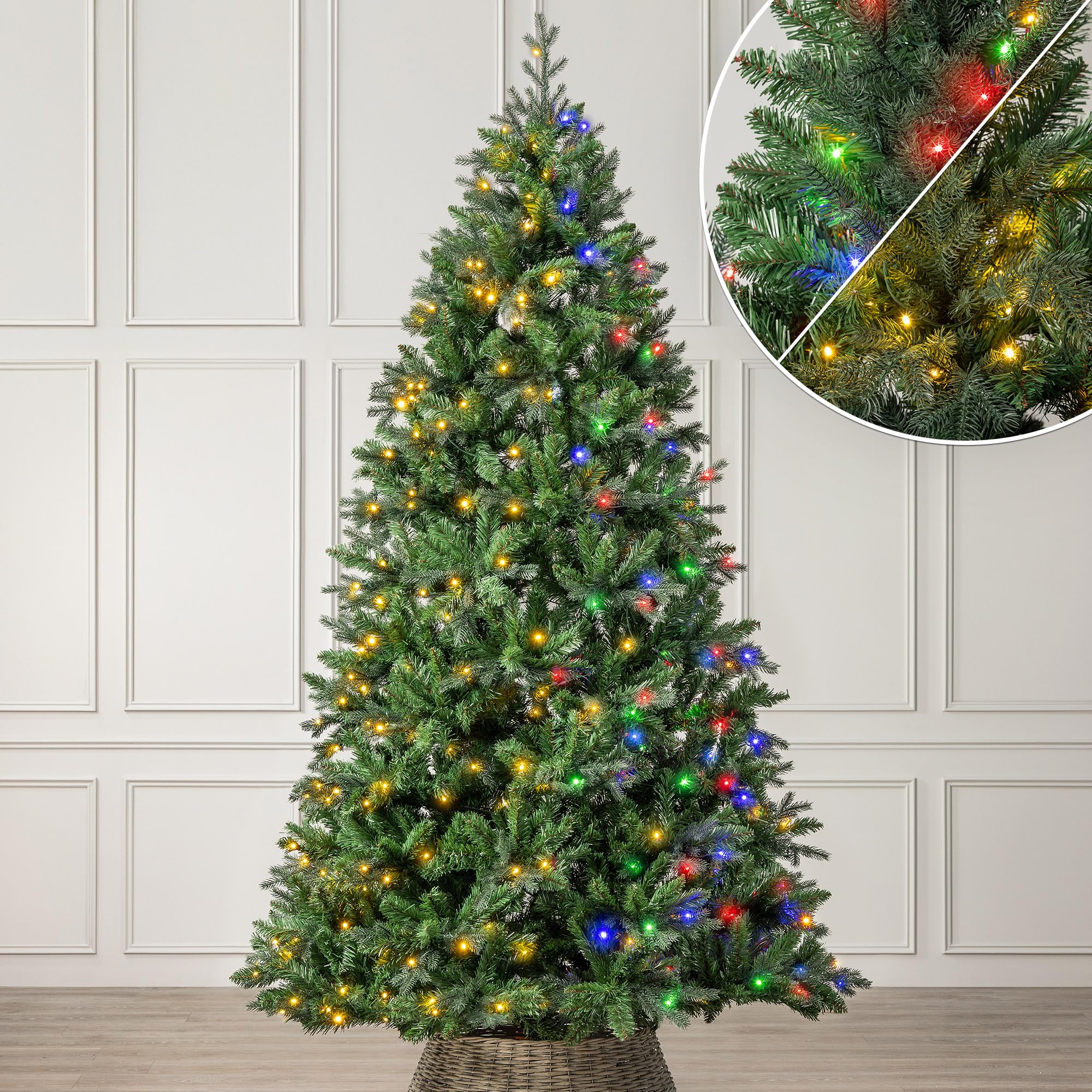 Christow Pre-Lit Fraser Fir Christmas Tree, Dual-Colour LED Lights, 8ft