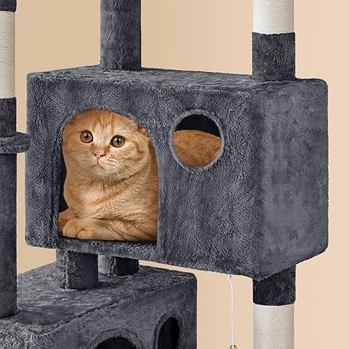 Miniatura 5 de Yaheetech Árbol para gatos de 73 pulgadas, muebles de soporte para gatos con postes rascadores, hamaca como centro de actividades para gatitos de