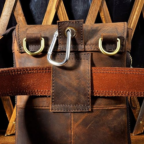Miniatura 4 de Le'aokuu Riñonera pequeña de cuero genuino para hombre, bolsa de hombro para teléfono, cinturón y cintura, café Oscuro Grande