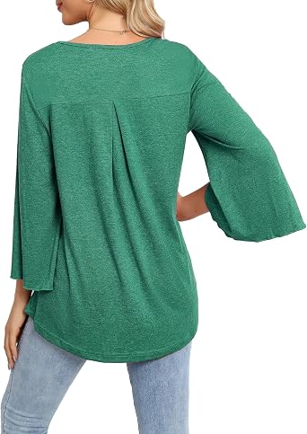 Womens 3/4 Sleeve Blouses Tops V Neck Trendy Dressy Casual Shirts