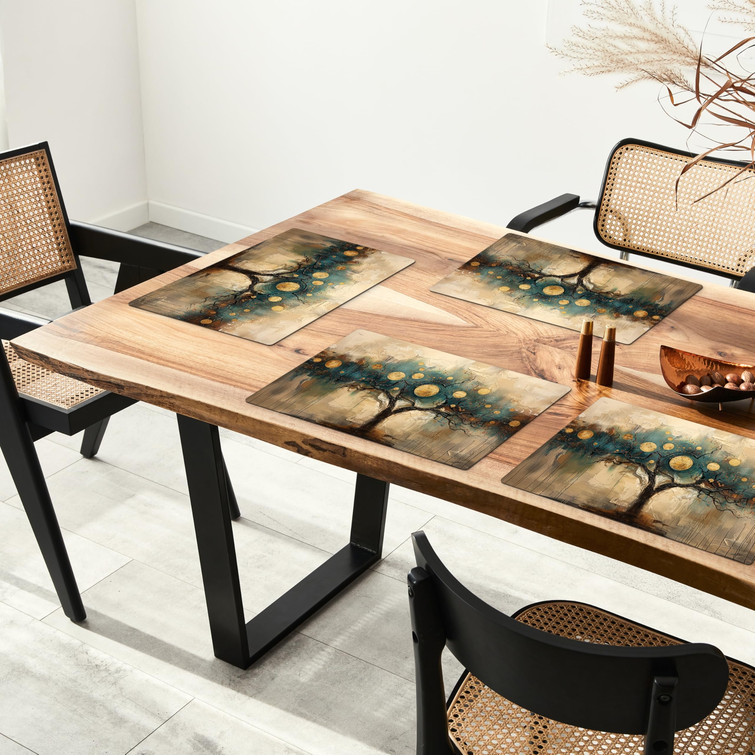 KitchenYeah© Dessous de Plat Set de 6 45x30 cm Set de Table Plastique Rigide Vinyl Antidérapant Original Coloré Plates Abstrait - Art - Géométrique - Esthétique