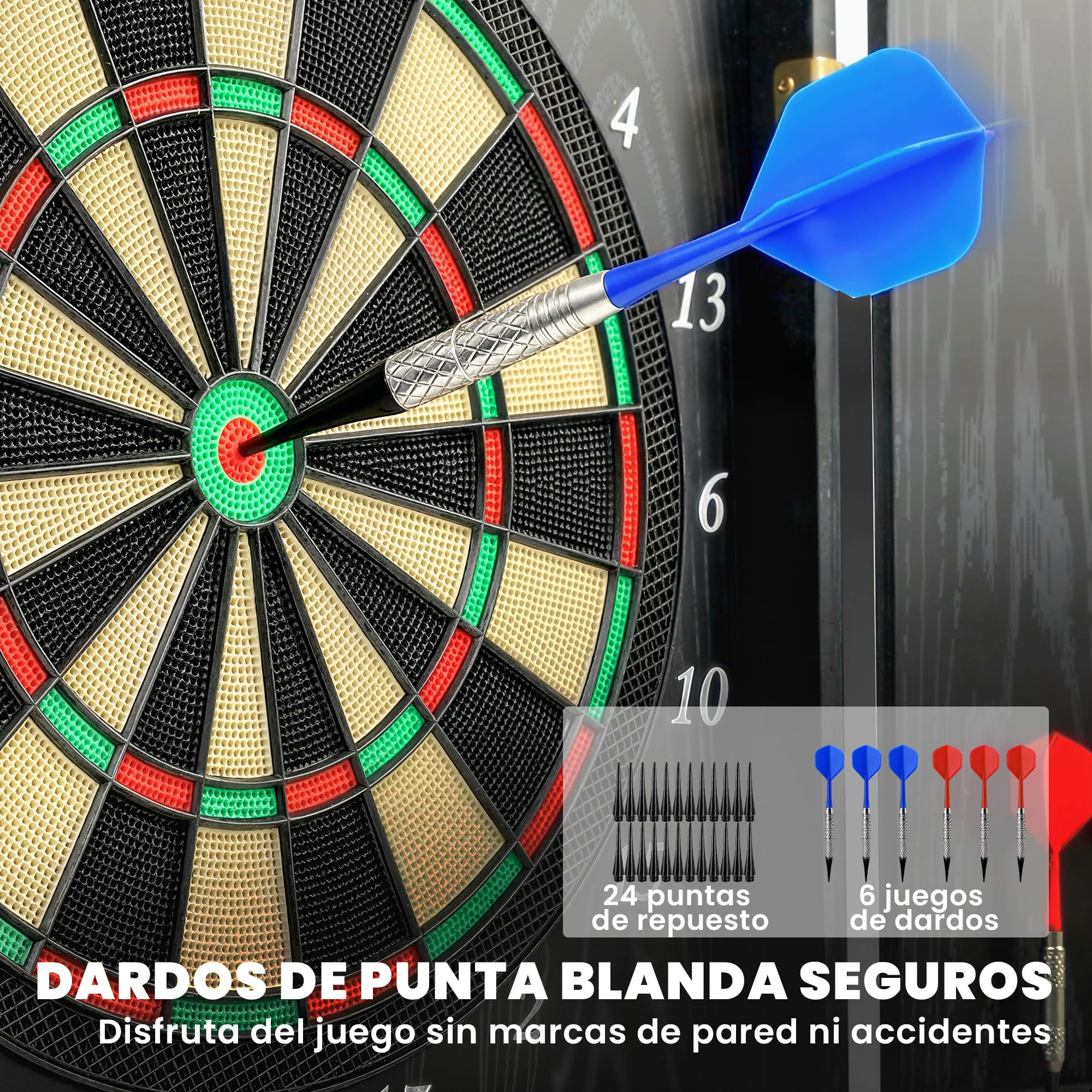 SPORTNOW Diana Electrónica con 6 Dardos de Punta Blanda y 24 Puntas de Repuesto 2 Pantallas LED Avisos de Voz hasta 8 Jugadores Diana de Dardos de Pared con 25 Juegos 202 Variaciones Puertas de Madera
