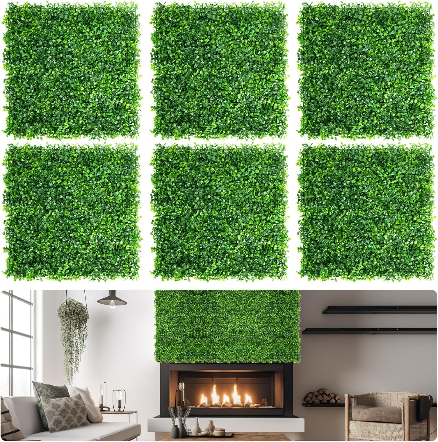 Aboofx Artificial Grass Wall Panels, 16 Pack 20x20in Green Wall Decor Greenery Wall Boxwood Panels with 100 Zip Ties for Garden Fence Privacy, Greenery Wall Decoration(44.44 SQ Feet)