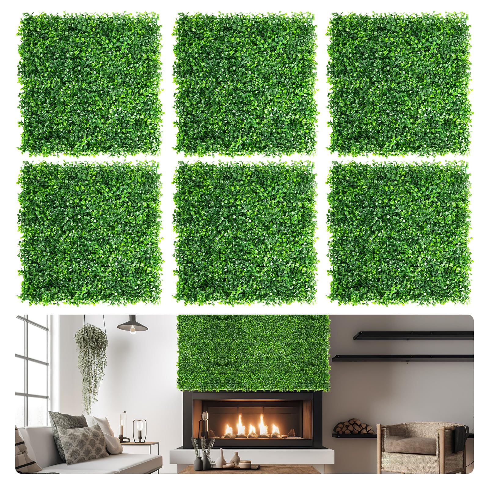 Aboofx Artificial Grass Wall Panels, 16 Pack 20x20in Green Wall Decor Greenery Wall Boxwood Panels with 100 Zip Ties for Garden Fence Privacy, Greenery Wall Decoration(44.44 SQ Feet)