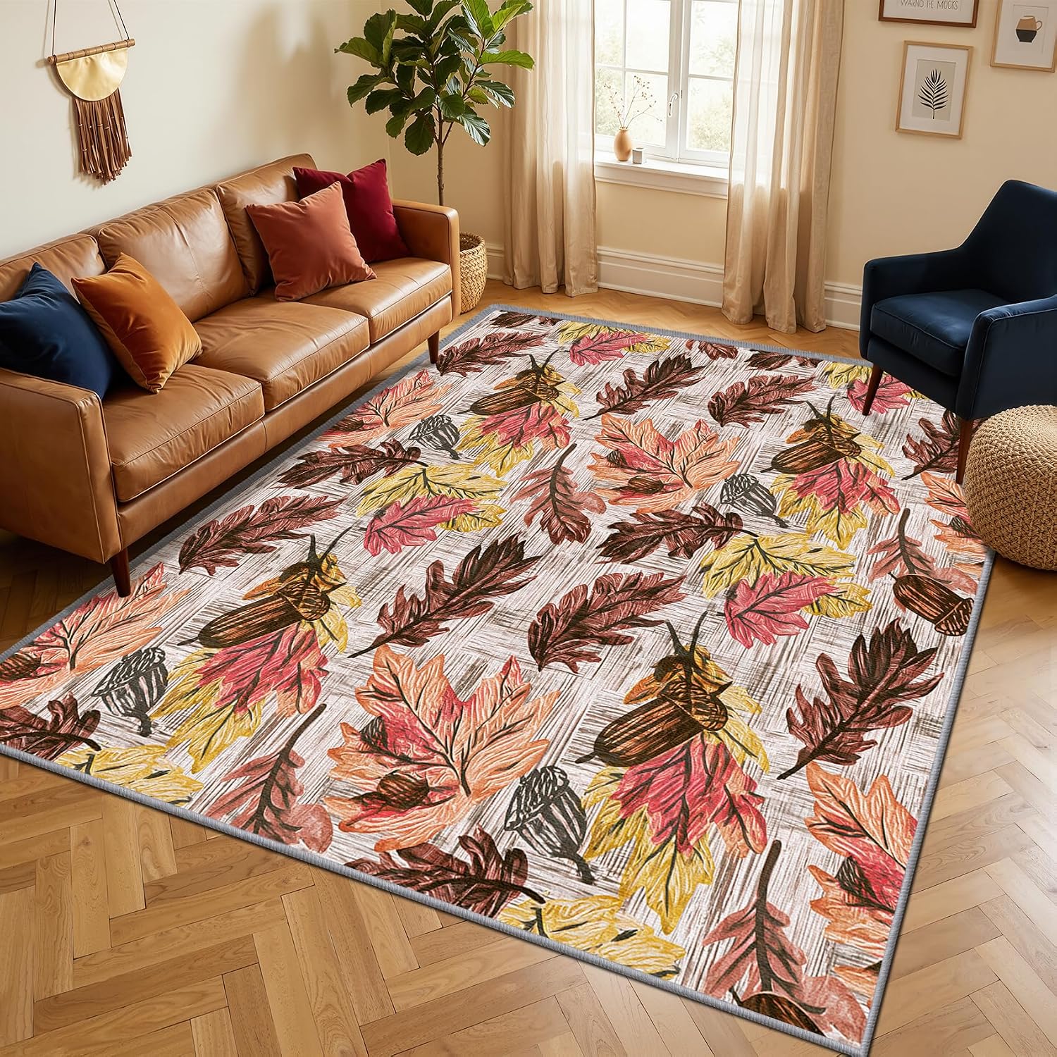 Amazon.com: Phtbz Autumn Leaves Kitchen Rugs - Oak Leaf Rug, 3x5 ft ...