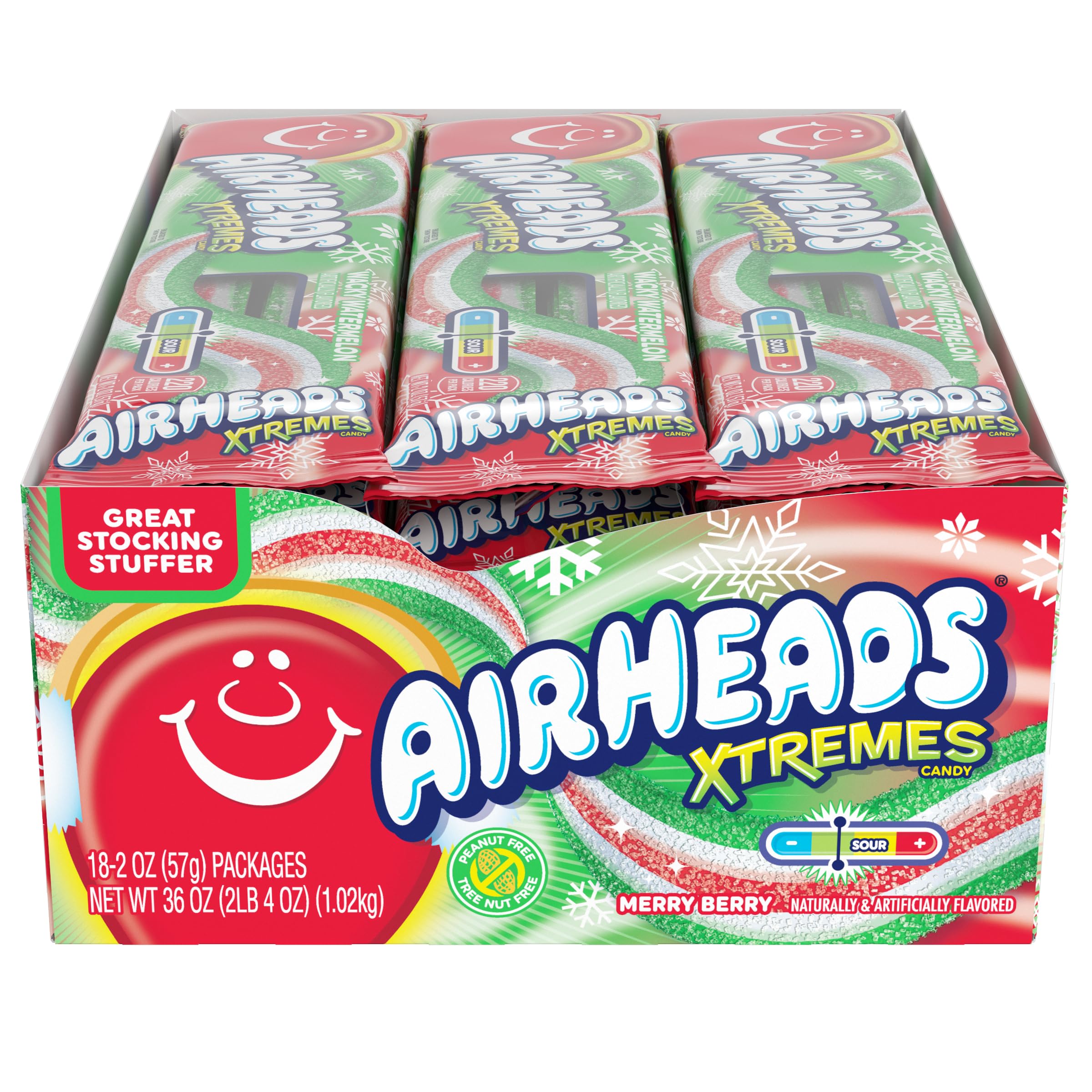 Airheads Xtremes Sweetly Sour Holiday Merry Berry Candy Belts, 57 ml, 18 Stück
