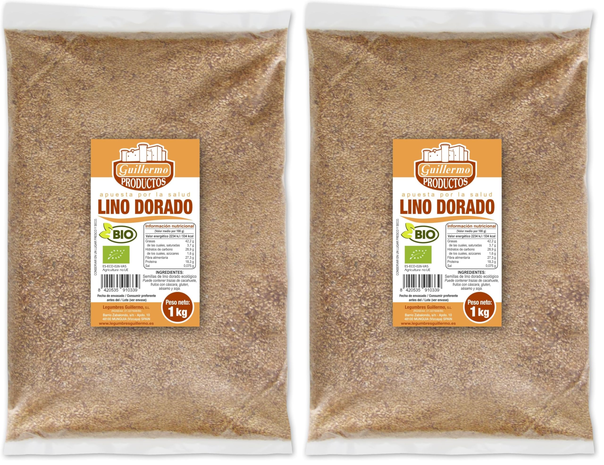 Guillermo | Semillas de lino dorado BIO - 1 Kg. | 100% ecológicas | Ácidos grasos Omega-3 y fibra | Reducción del colesterol — view 2