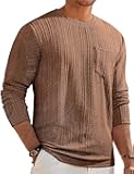 Men's Long Sleeve Shirts Casual Crewneck Pullover T-Shirt Stretch Textured Knit Tee with Pocket