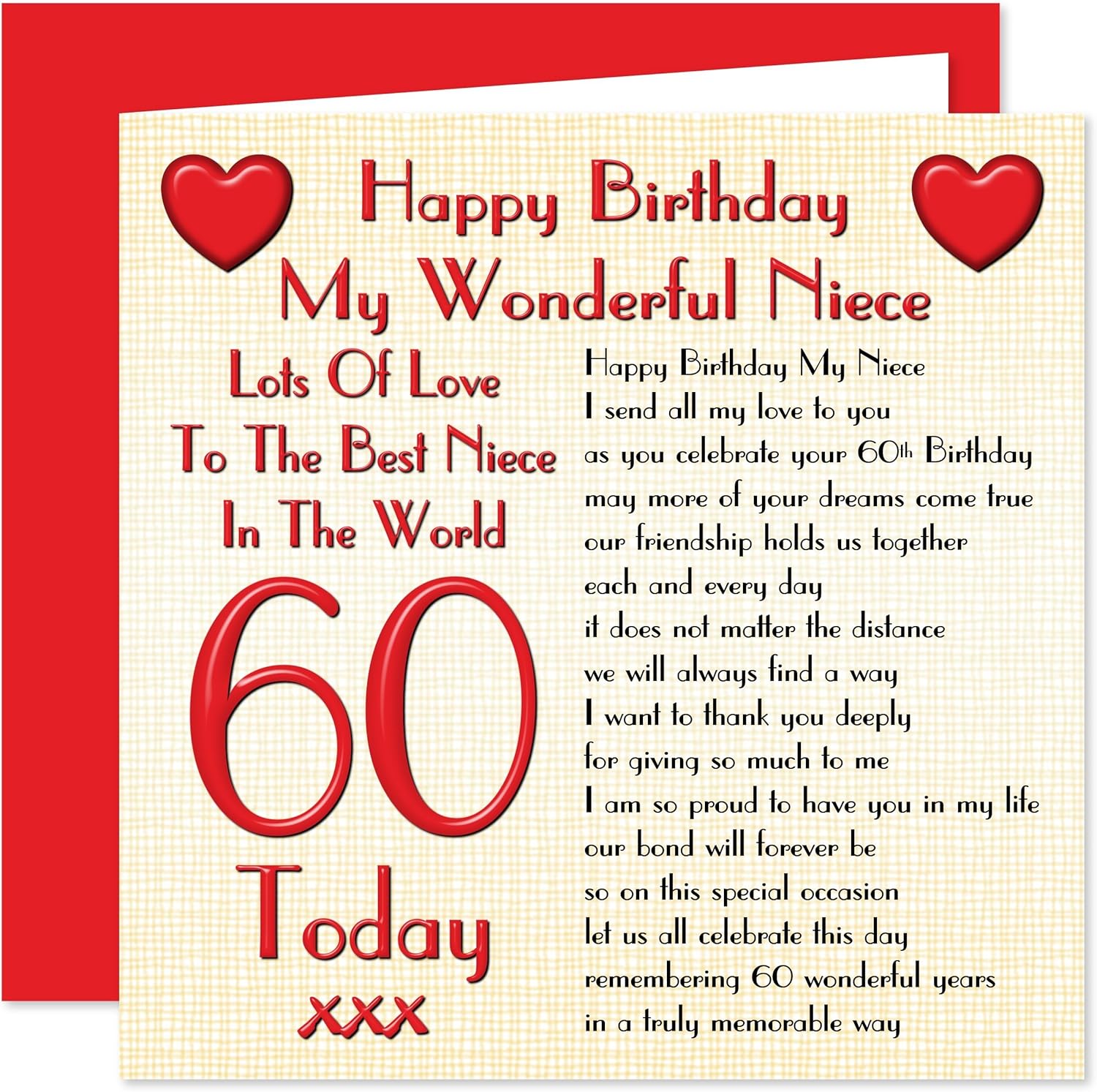 Happy Birthday Card For My Niece My Niece 60Th Happy Birthday Card - Lots Of Love To The Best Niece In The  World - 60 Today : Amazon.co.uk: Stationery & Office Supplies