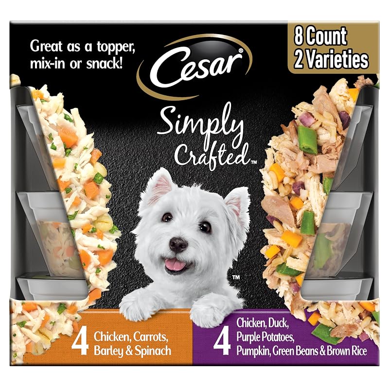 Cesar Simply Crafted Complemento Úmido para Ração de Cães, Variedade Frango e Frango com Pato, 8 Unidades de 37 g