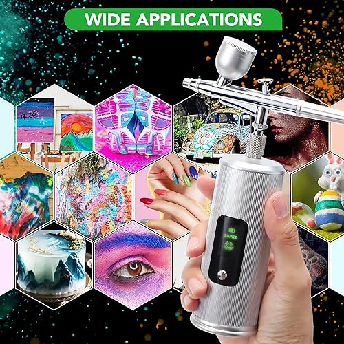 Miniatura 7 de ANUINIT Kit de aerógrafo de 36 PSI con compresor, modo de doble acción, pantalla LCD, aerógrafo de mano inalámbrico para uñas, pasteles, maquillaje,