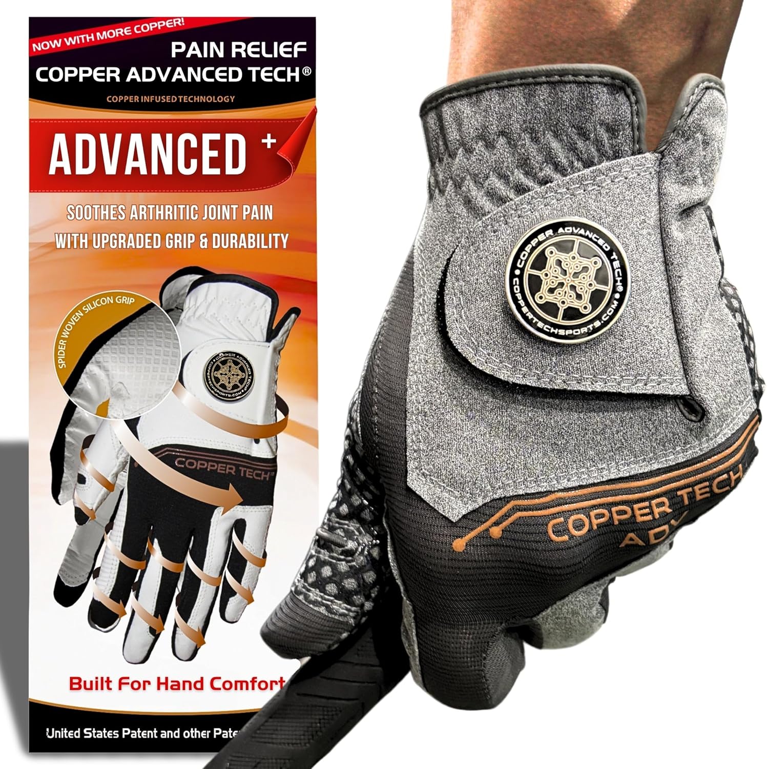 Copper Advanced Tech Golf Gloves Men Left Hand Or Right Hand | Advanced Copper Compression for Joint Fatigue Support Mens Golf Glove