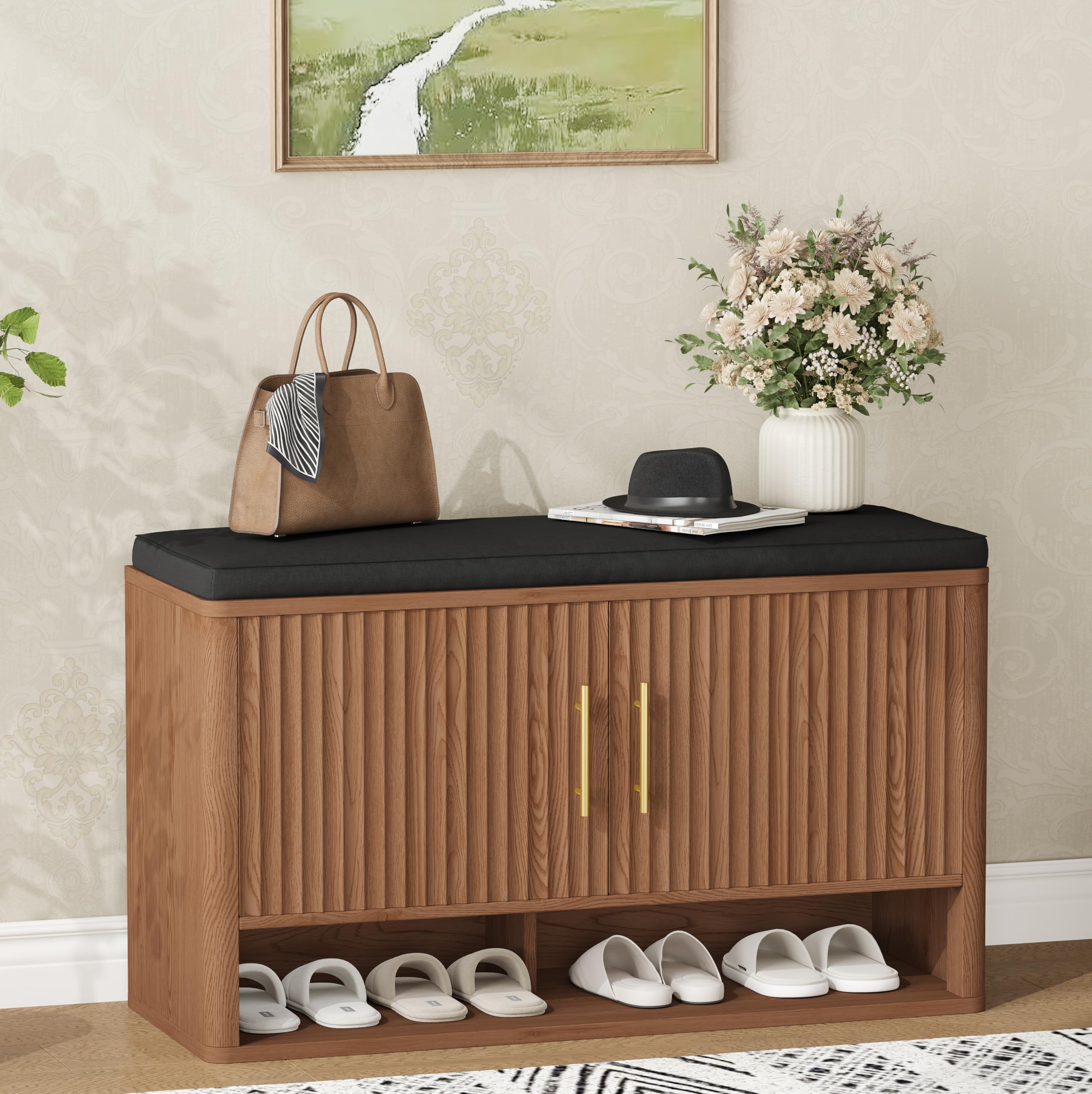 Amazon.com: Zeibospri Fluted Shoe Storage Bench, Entryway Bench