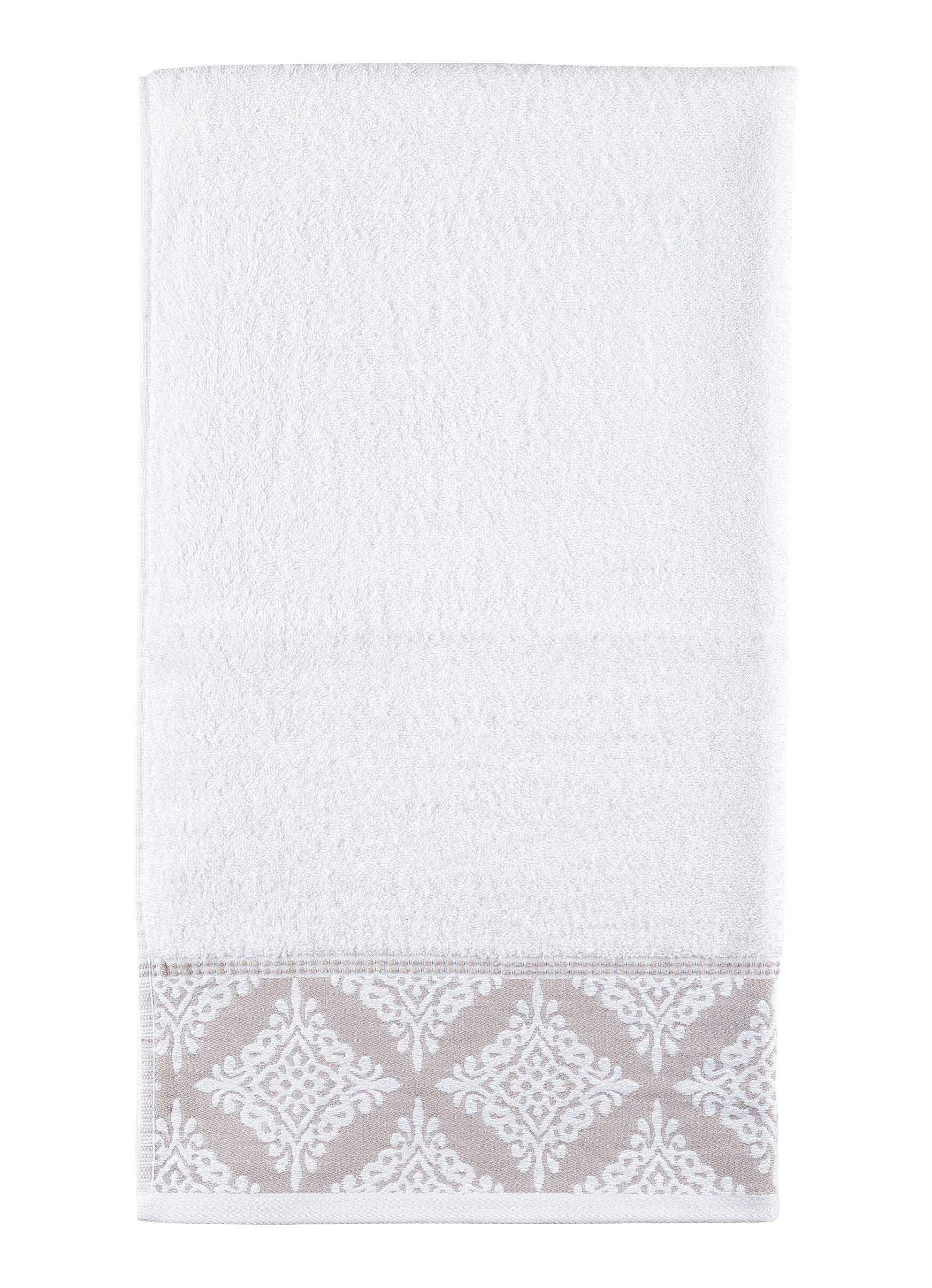 La Maison Jacquard Rosa Floral Border 100% Cotton 500GSM Luxury Hand Towel Bath Towel Super Soft Highly Absorbent Everyday Use (70cm x 120cm Bath Towel, White)