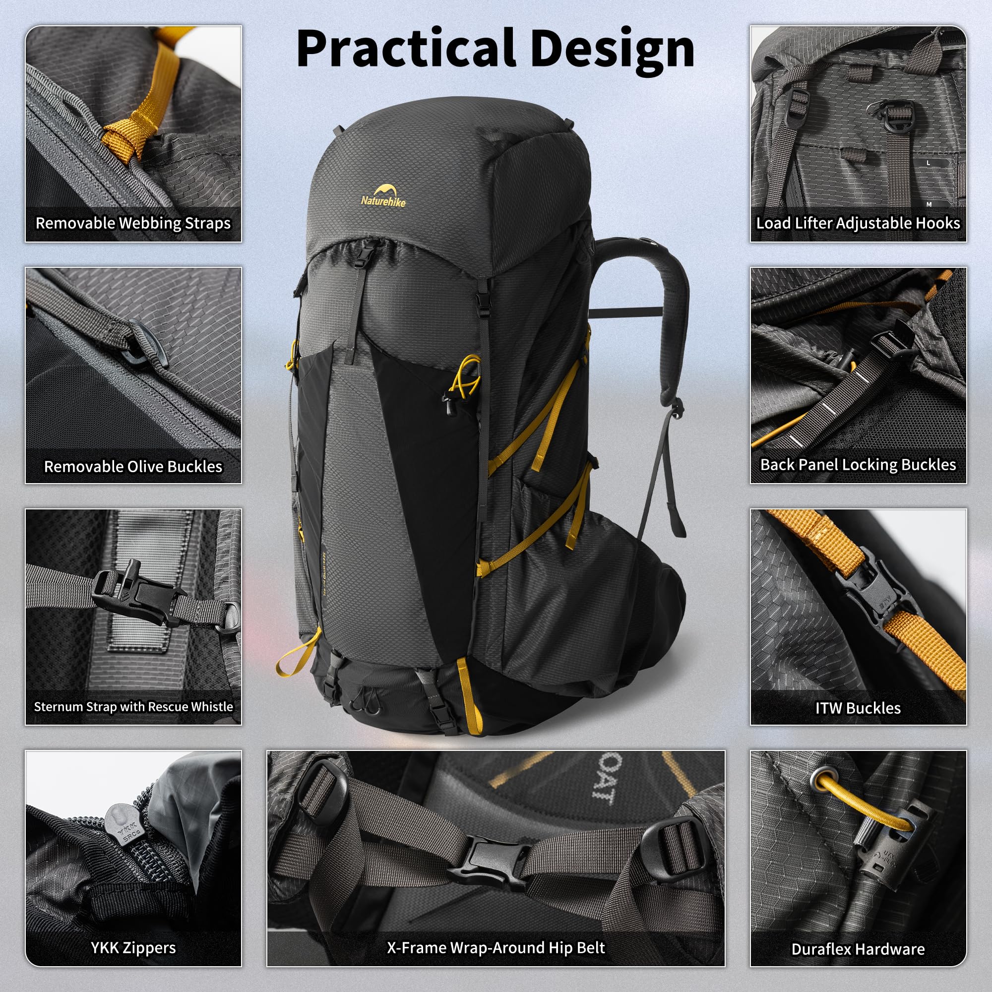 Naturehike Seek Wind plecak trekkingowy, 35 l/65 l, dla mężczyzn i kobiet, plecak turystyczny, wodoszczelny, plecak podróżny, plecak outdoorowy z pokrowcem przeciwdeszczowym, na kemping, do jazdy na