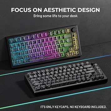 HITIME XVX Shine Through Keycaps w/IMD Tech, Custom Topographic Keycaps 60 75 100 Percent, Black Key Cap Set Lines Backlit, OEM Profile Side Printed for Keyboards