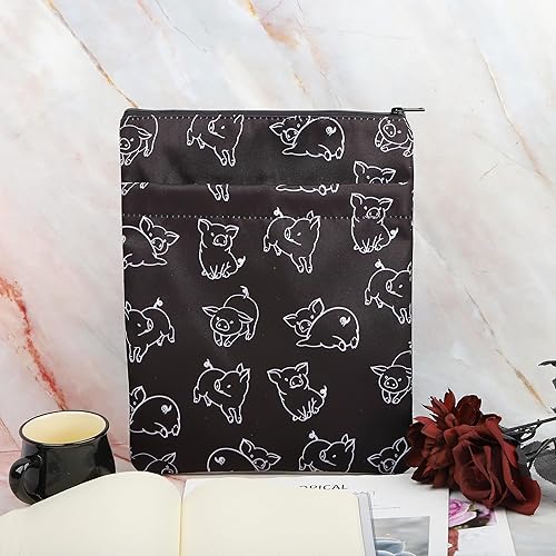Miniatura 6 de Funda para libro con protector de libro de cerdo con cremallera, funda para libros, regalo para amantes de cerdos (protector de libro de cerdo negro)