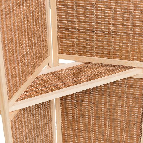 Miniatura 3 de THY COLLECTIBLES Marco de madera independiente tejido de bambú, 4 paneles con bisagras, panel de privacidad con 2 estantes de exhibición, divisor de