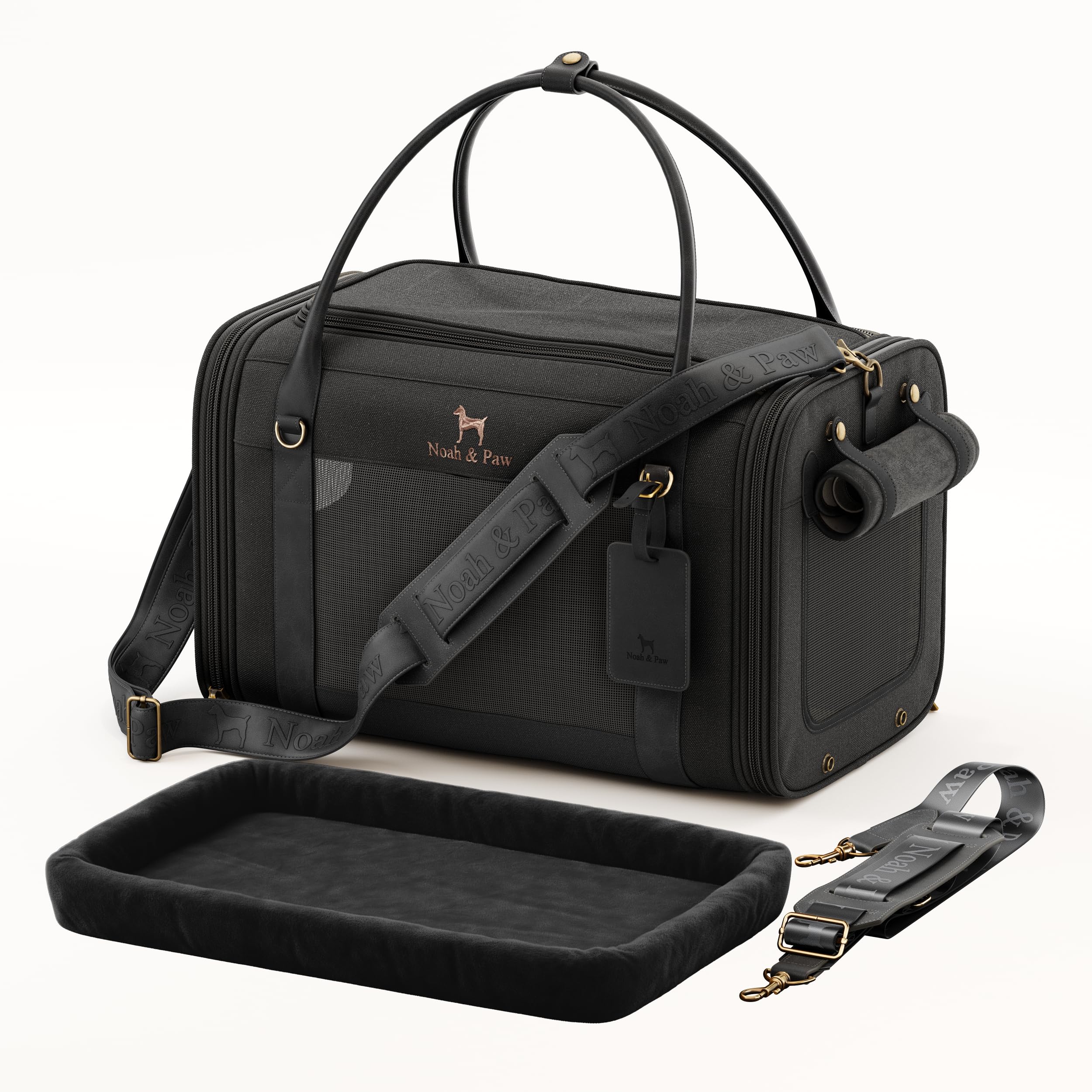 Noah & Paw Cat Carrier Soft Dog Carrier for Small Dogs, TSA Airline Approved 18x11x11in Cat Crate, Pet Travel Crate, Small Pet Kennel, Mattress Included, Black Canvas.