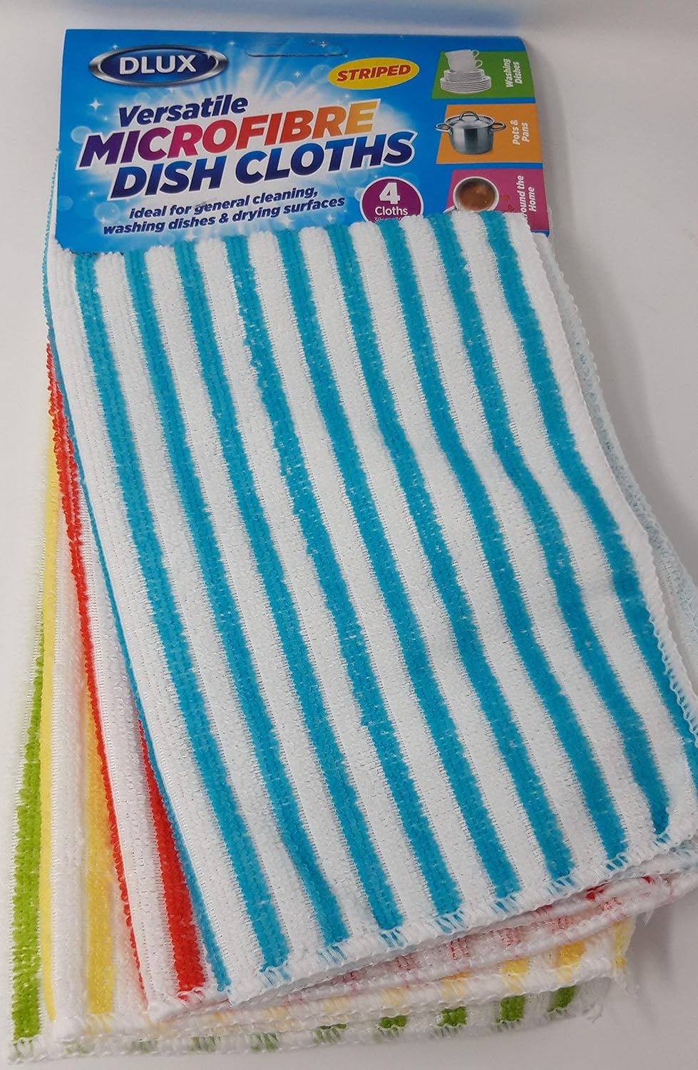 DLux Microfibre Dish Cloths Striped Pack of 4 30cm by 30cm Amazon.co