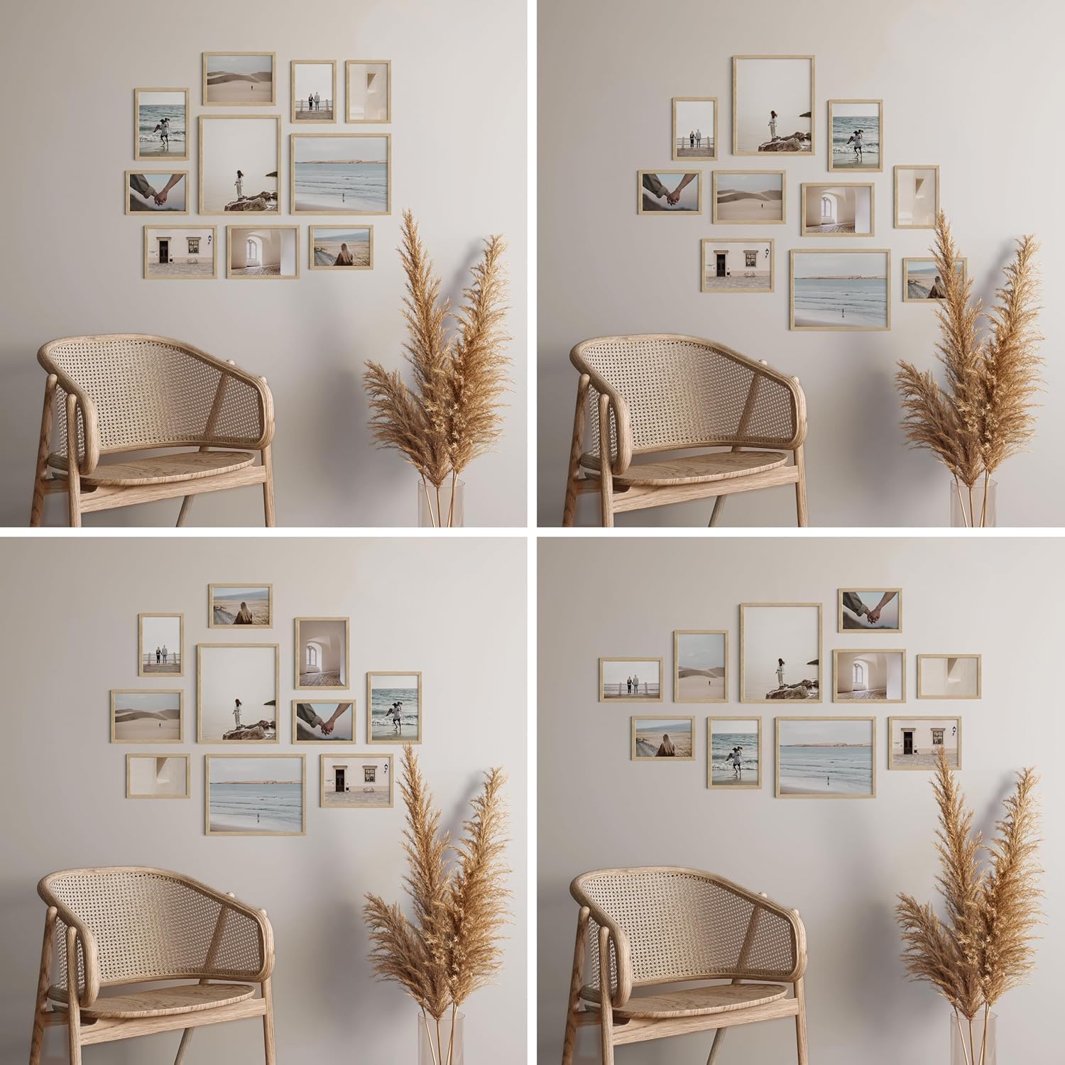 HAUS AND HUES Beige Oak Gallery Wall Frames 10 Pack - Tabletop Picture & Photo Frames Set with Two 8x10, Four 5x7, Four 4x6 - Includes American Oak, Shatterproof Plexi - Ideal for Home or Office