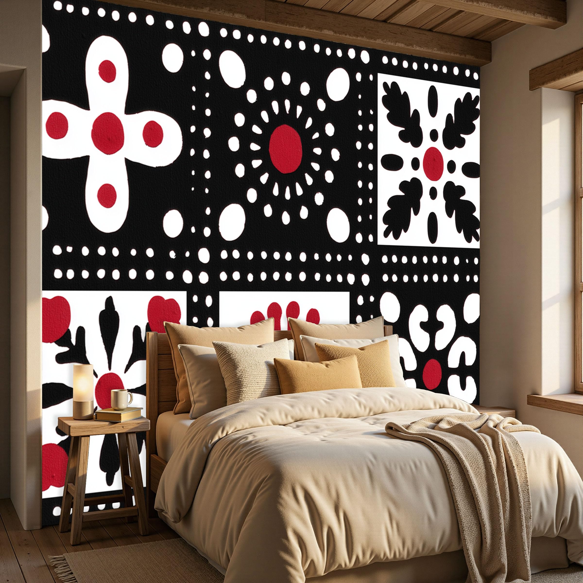 Papier peint relief 3D aux motifs géométriques ethniques et fleurs pour salon en 150x105cm