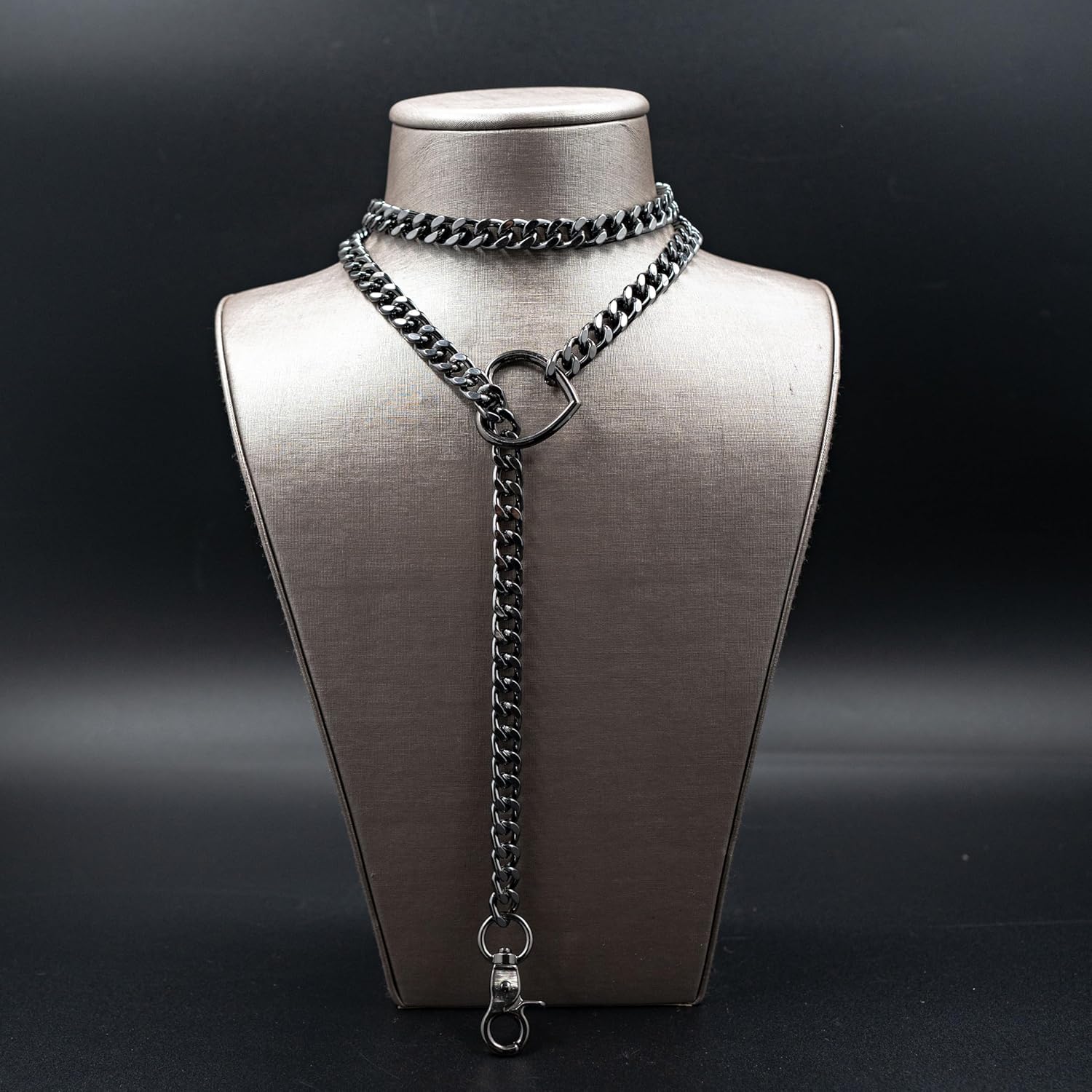 Chunky Gold Choker Necklaces for Women, Long Gold Chain Heart Necklace, 36 Inches Slip Chain Adjustable Lariat Heart Y Necklace for Women and Men, Goth Chunky Heart Necklace Jewlery Gifts - Image 3