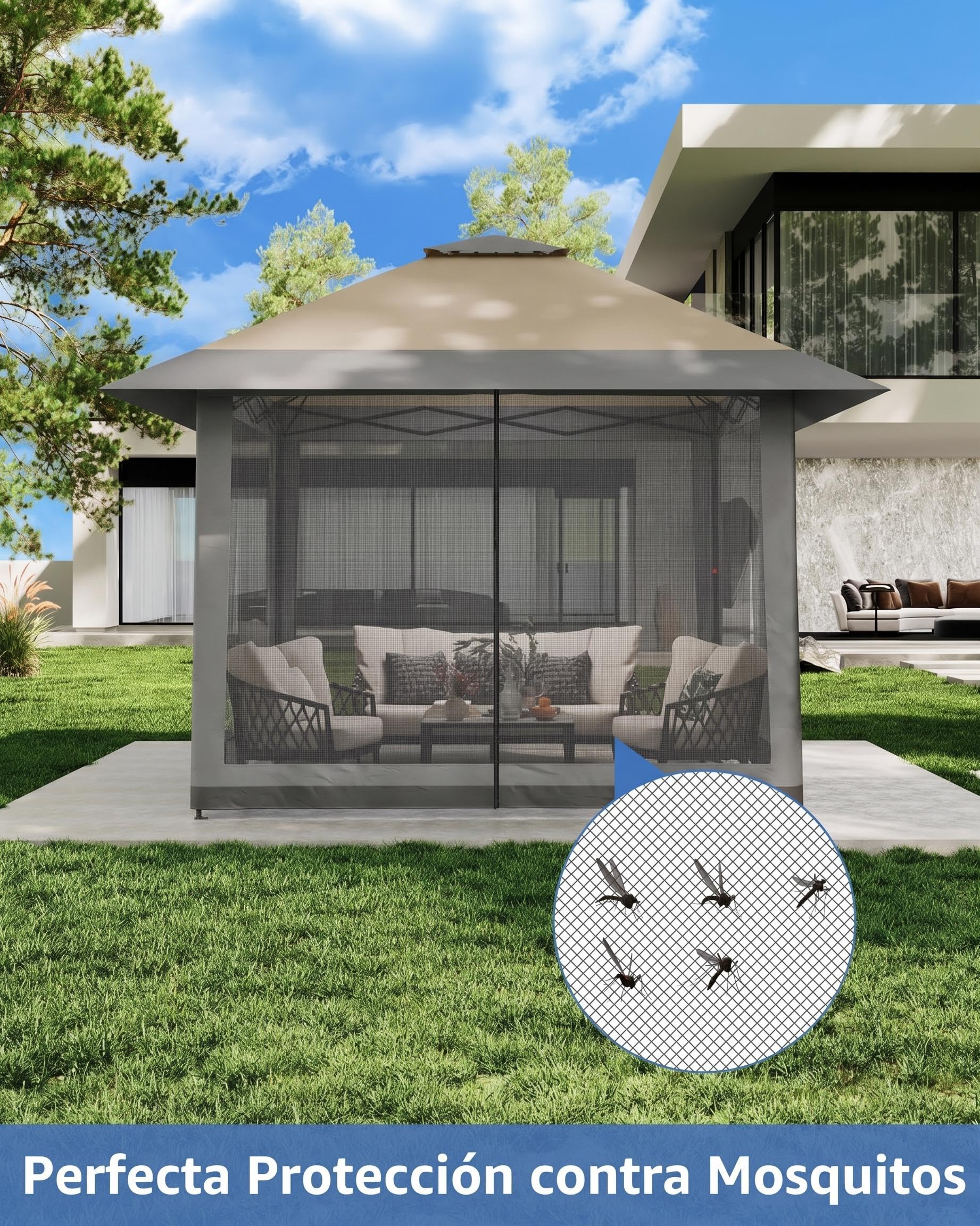 GarveeLife Carpa Plegable Pop-up 3x3 m Cenador con Techo Doble Cobertura Sol Extraancha, Mosquitera, Altura Ajustable 3 Niveles, Impermeable y Antiviento, Pergolas de Jardin para Fiesta y Camping-Azul