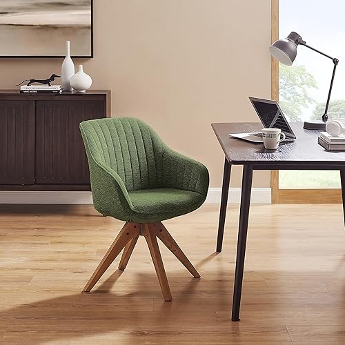 Miniatura 7 de Zouron Silla decorativa moderna de mediados de siglo con patas de madera, silla de escritorio giratoria sin ruedas, sillón lateral tapizado para