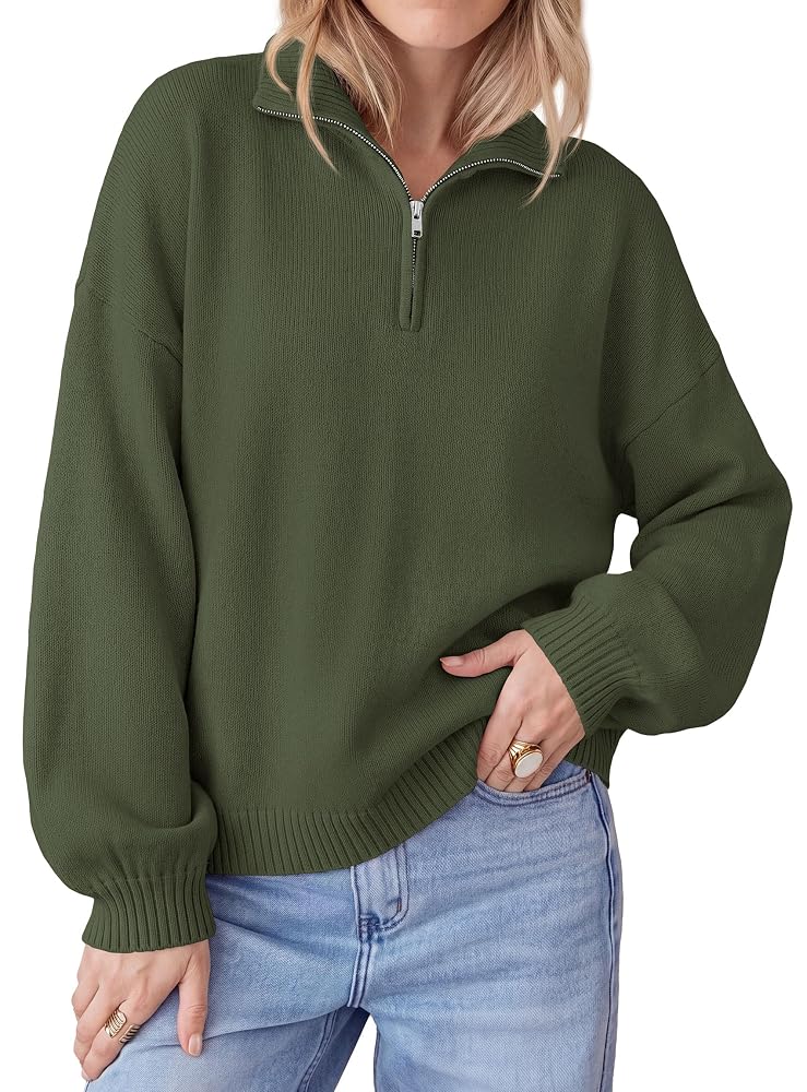 PRETTYGARDEN Women's Sweaters Oversized Quarter Zip Pullover Fall Outfits