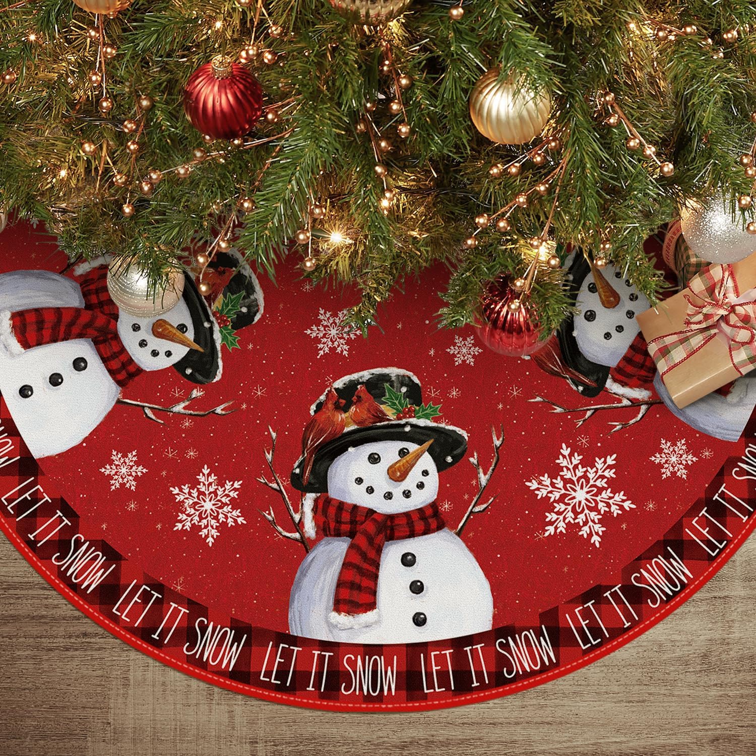 AVOIN colorlife Let It Snow Snowman Christmas Tree Skirt, Xmas Winter Holiday Party Tree Mat Indoor Outdoor Decoration 48 Inch AVOIN colorlife Let It Snow Snowman Christmas Tree Skirt, Xmas Winter Holiday Party Tree Mat Indoor Outdoor Decoration 48 Inch