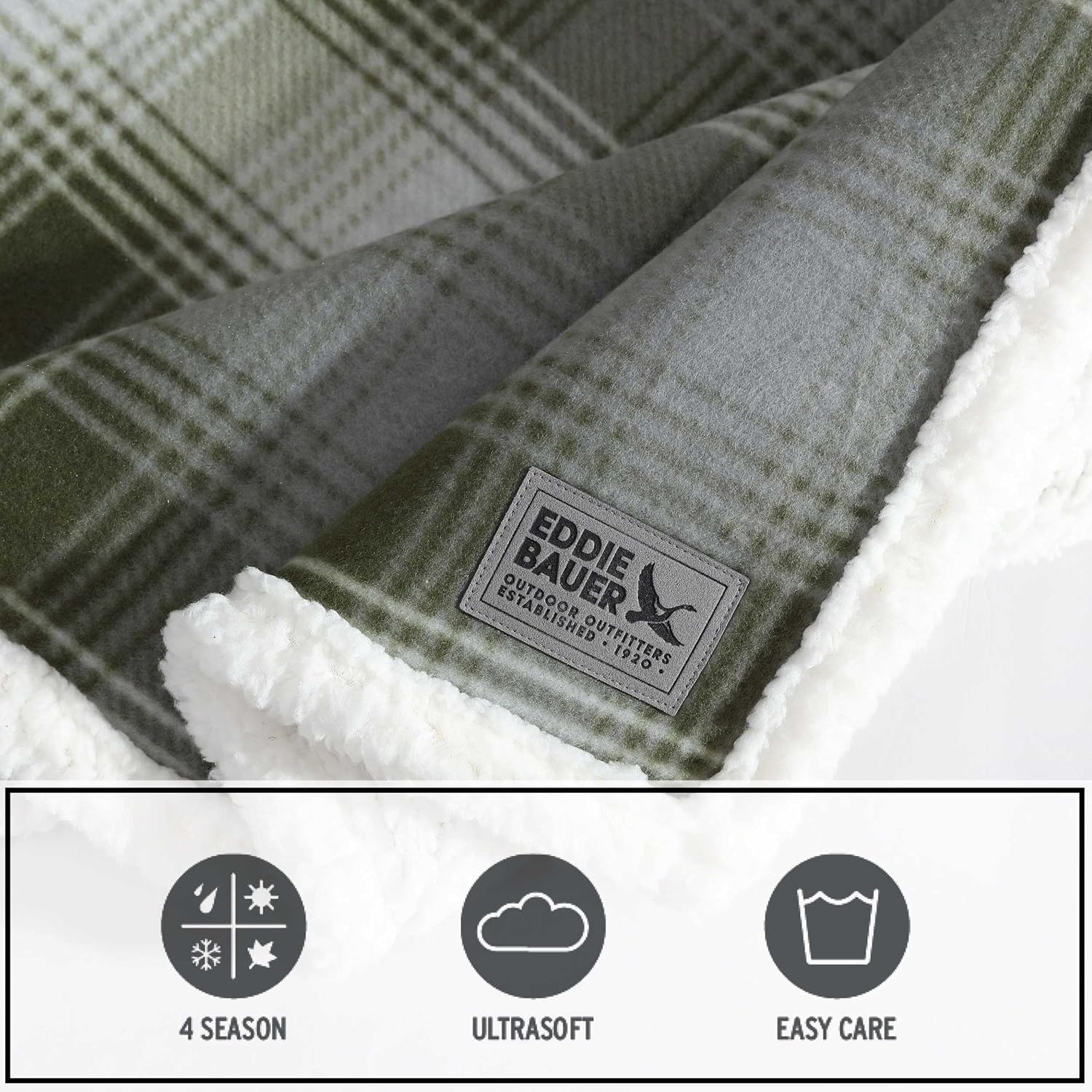 Eddie Bauer - Throw Blanket, Brushed Fleece & Plush Sherpa Bedding, Throw Blanket for Couch & Bed (Nordic Plaid Green, 50" x 70") - Image 5