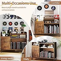 Vista 6 de Soporte para tocadiscos con almacenamiento de vinilo y cajones, más de 500 gabinetes de almacenamiento de discos de vinilo con patas de metal