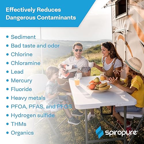 Miniatura 4 de SpiroPure Filtro de agua marino en línea para autocaravana multietapa con protector de manguera flexible, sedimento, carbono, agua dura, cloramina,