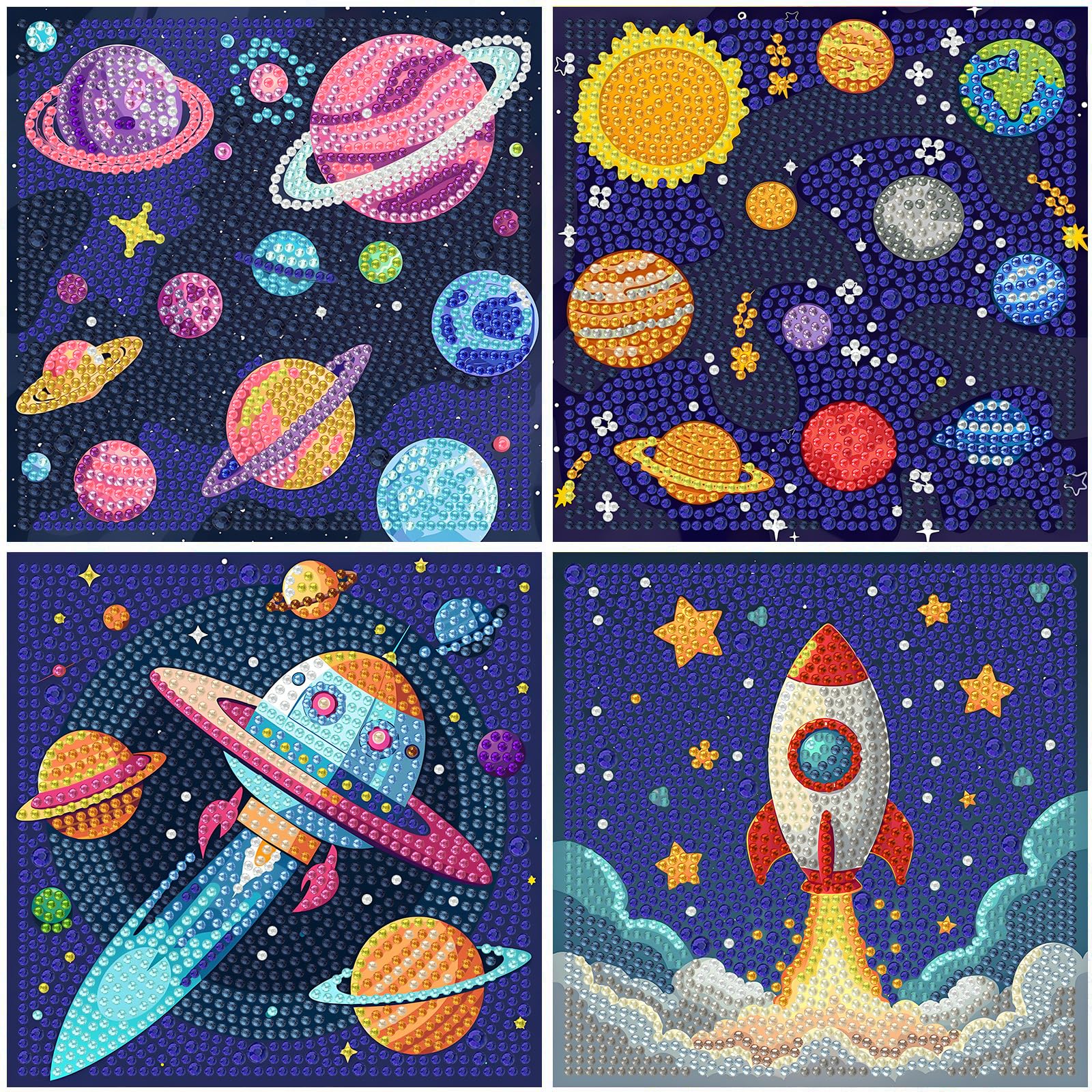 YarnWhimsy 4 Pack Diamond Art for Kids, Outer Space Diamond Art Kits Kids, Planets Diamond Painting Kit Gem Crafts for Kid Teenage Girls Boys Ages 7 8 9 10 12 for Gift Home Wall Decor (6x6 Inch) โ image 1