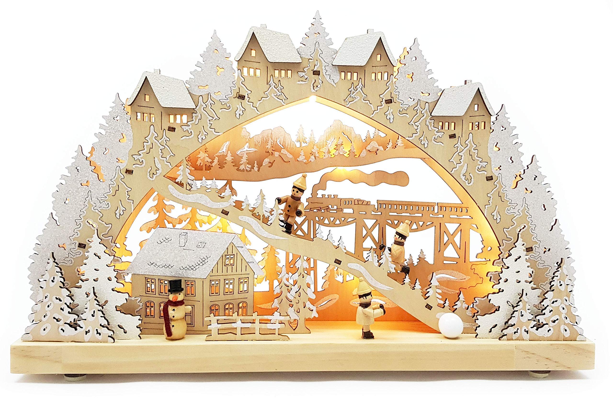 Echtholz LED Schwibbogen mit Timer Winterlandschaft Original Wichtelstube Kollektion Leuchter Schwippbogen Lichterbogen