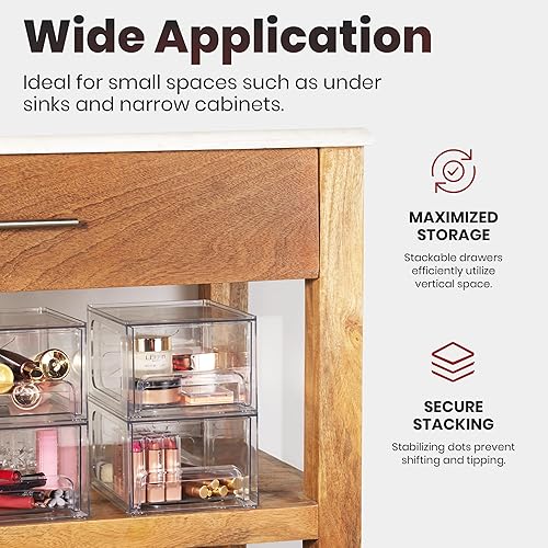 Miniatura 5 de Cajones de almacenamiento apilables transparentes, paquete de 4 cubos organizadores de maquillaje acrílico para tocador, baño, encimera, gabinete o
