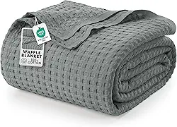 Utopia Bedding Cobertor de waffle cinza frio 100% algodão 300 g/m2 [Queen - 227 x 234 cm] Cobertor de cama macio leve e respirável para todas as estações