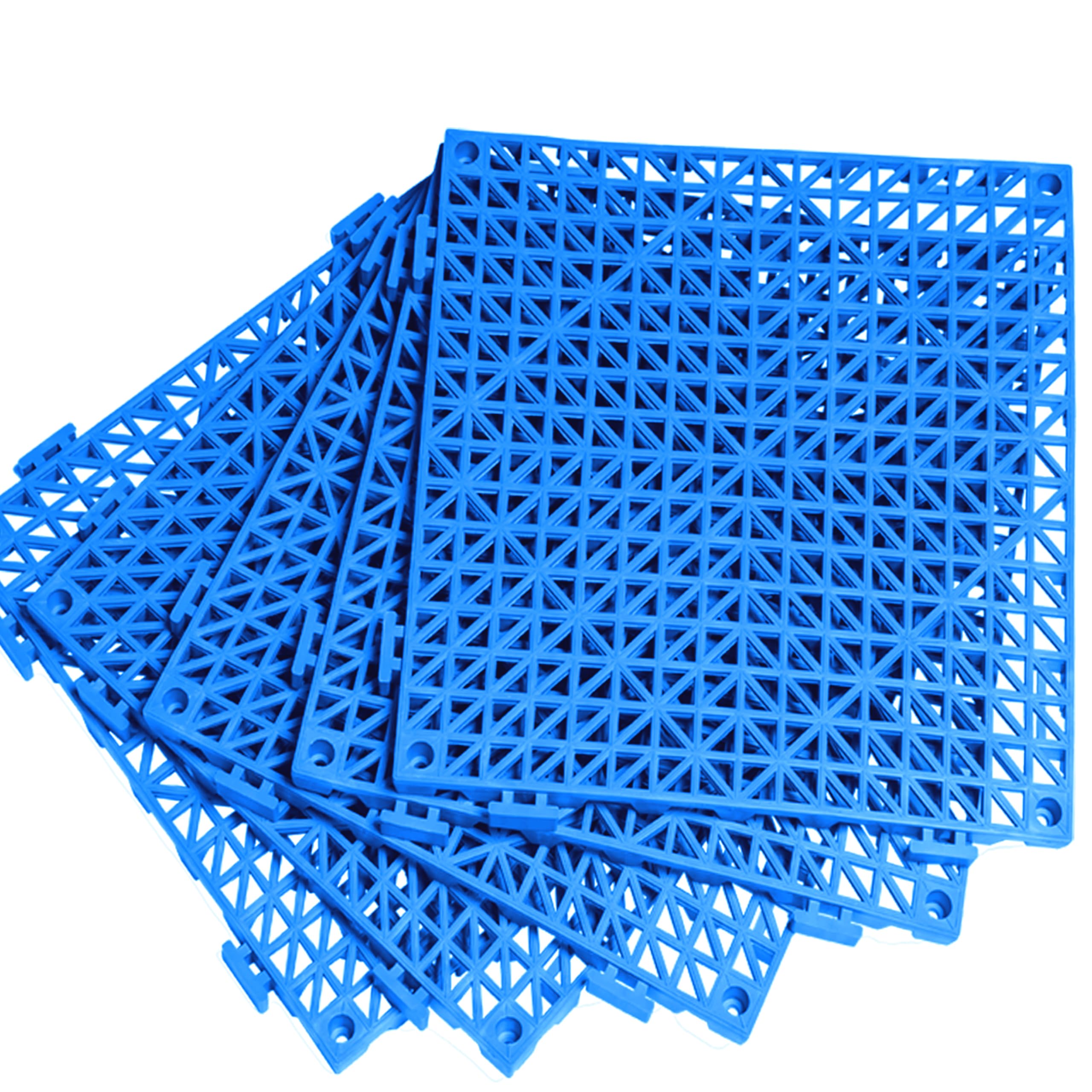 Lot de 8 dalles de sol emboîtables pour drainage de piscine, tapis de sol en PVC souple avec trous pour douche, sous-sol, garage, abri de jardin - Bleu