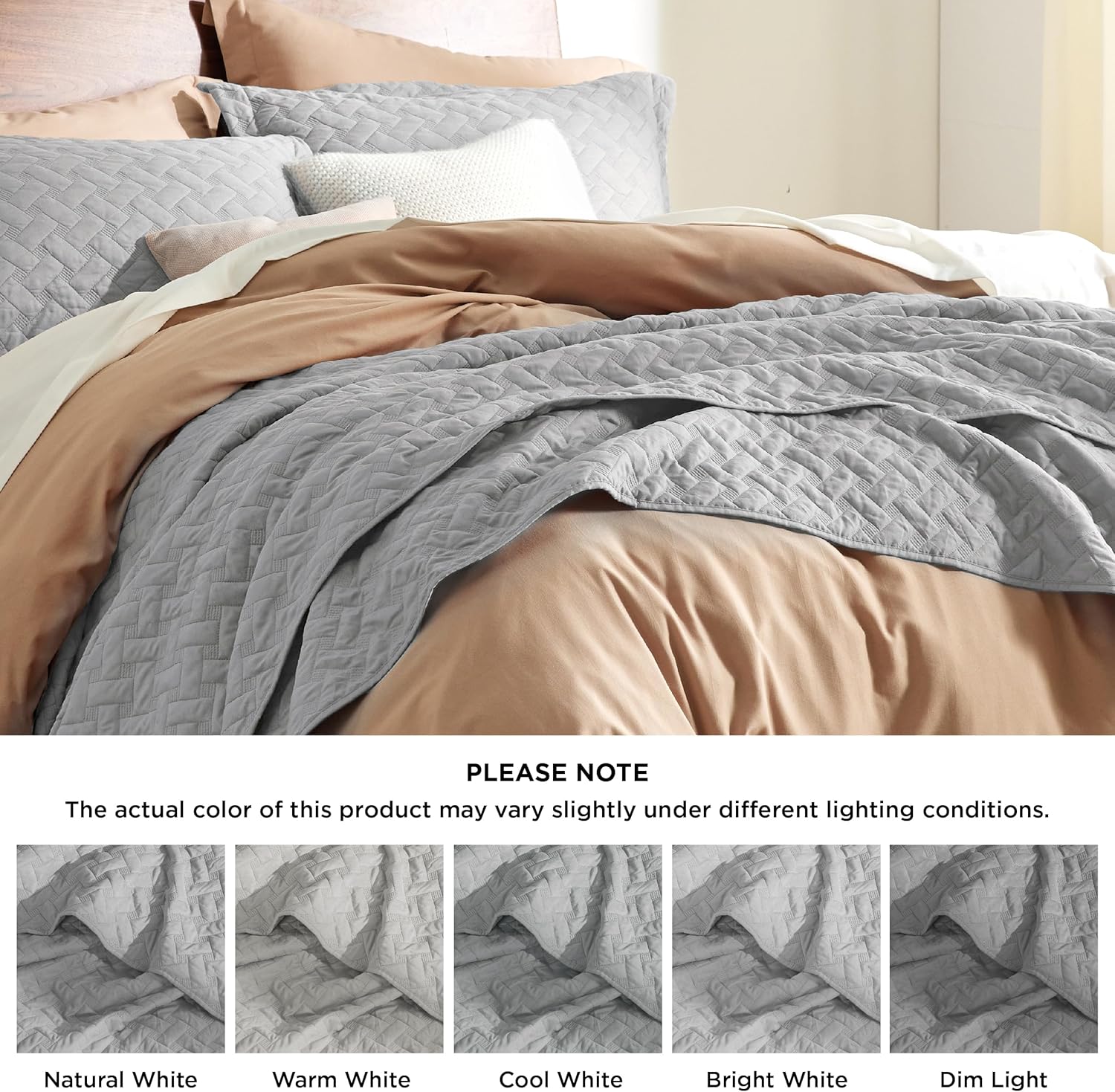 Bedsure Quilts Queen Size - Lightweight Bedspreads Queen Size with Basket Weave Pattern, Soft Quilt Bedding, Light Grey Comforter Coverlet for All Seasons (90" x 96") - Image 6