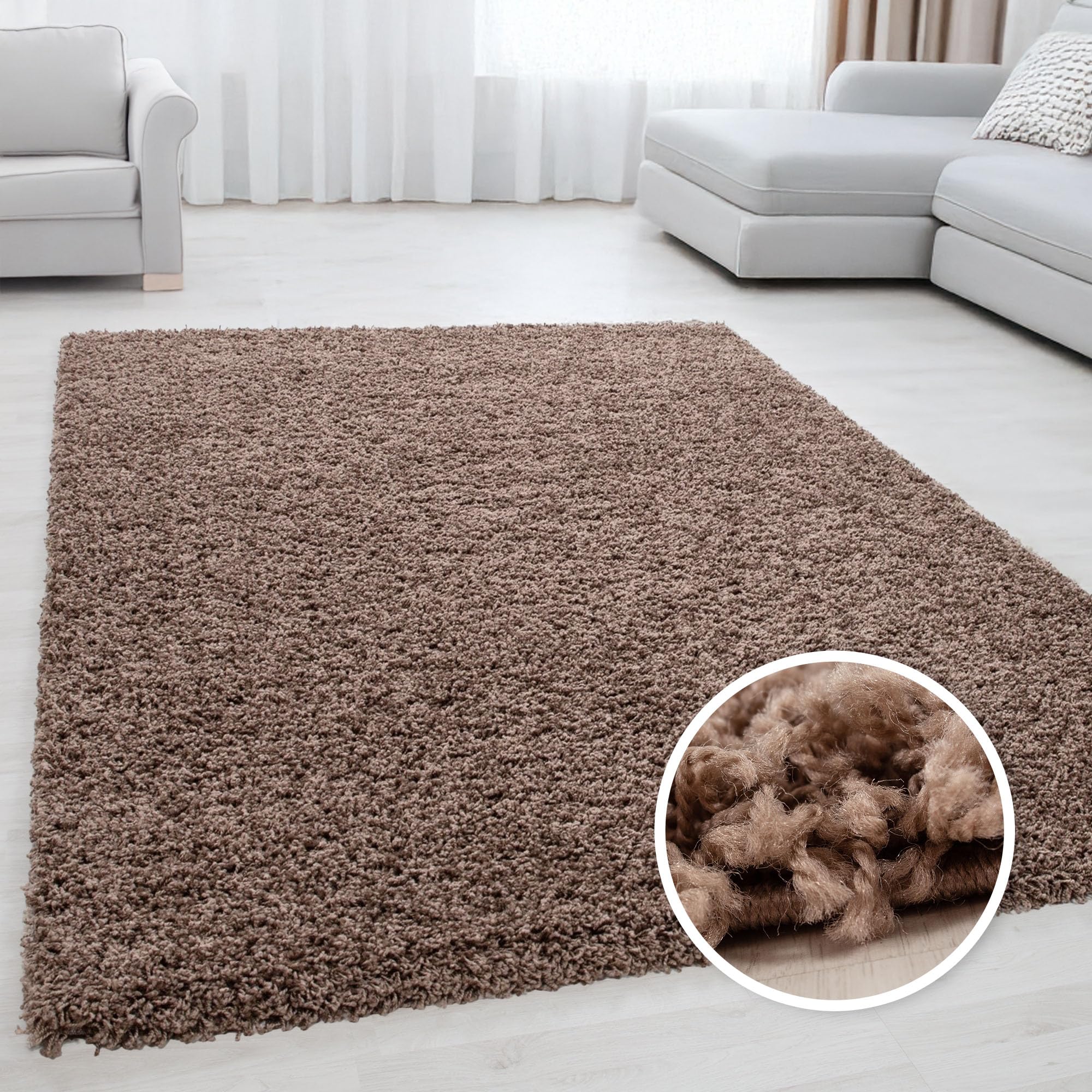 Miovani Alfombra de pelo largo, 300 x 400 cm, color marrón moca, muy suave, en muchos colores y tamaños para tu hogar acogedor, alfombra para salón y dormitorio
