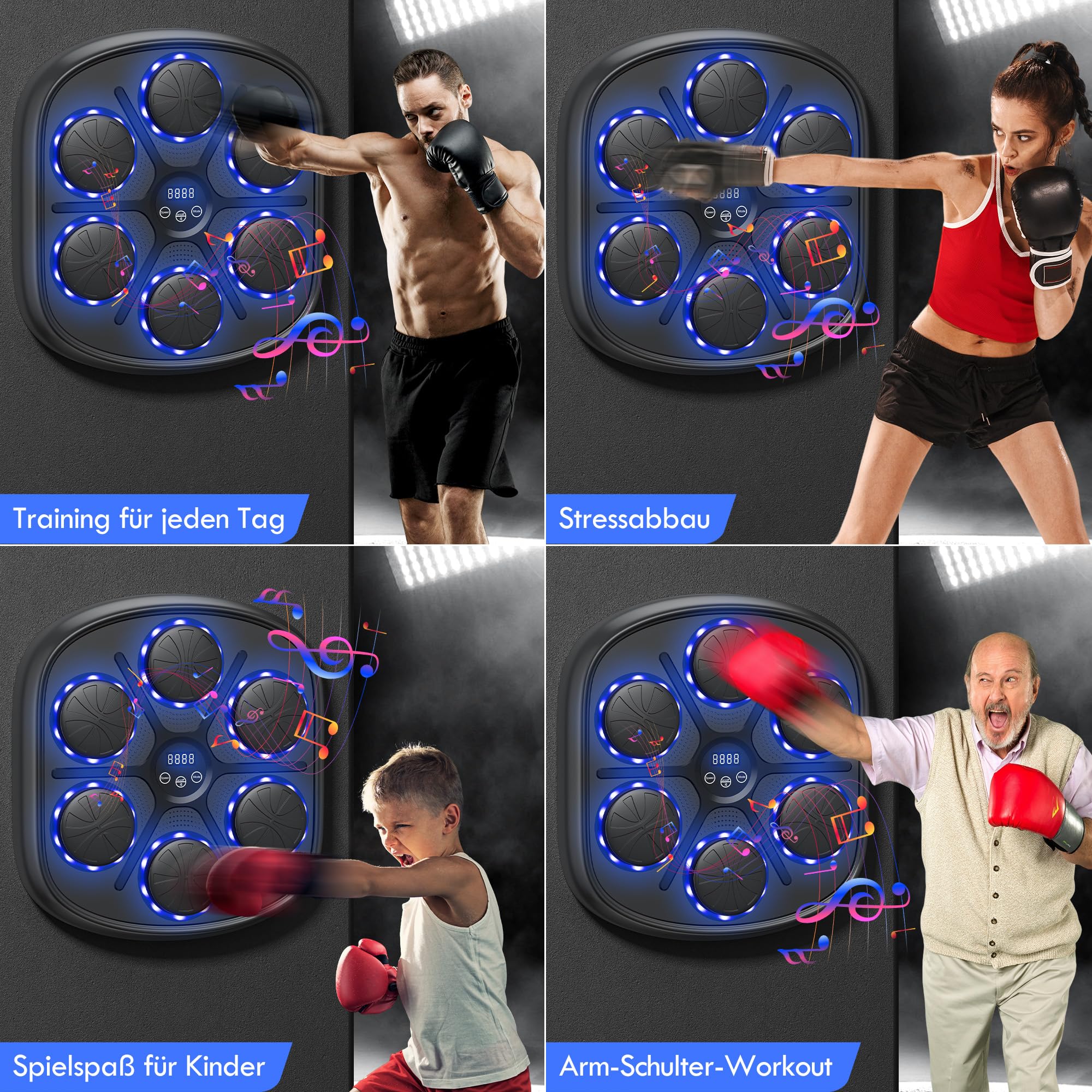 Music Boxing Machine für Erwachsene, Bluetooth Musik Box Maschine mit LED Licht, Boxhandschuhen mit 9 Geschwindigkeitsmodi und Zählmodus, Elektronische Boxmaschine für Kinder und Erwachsene