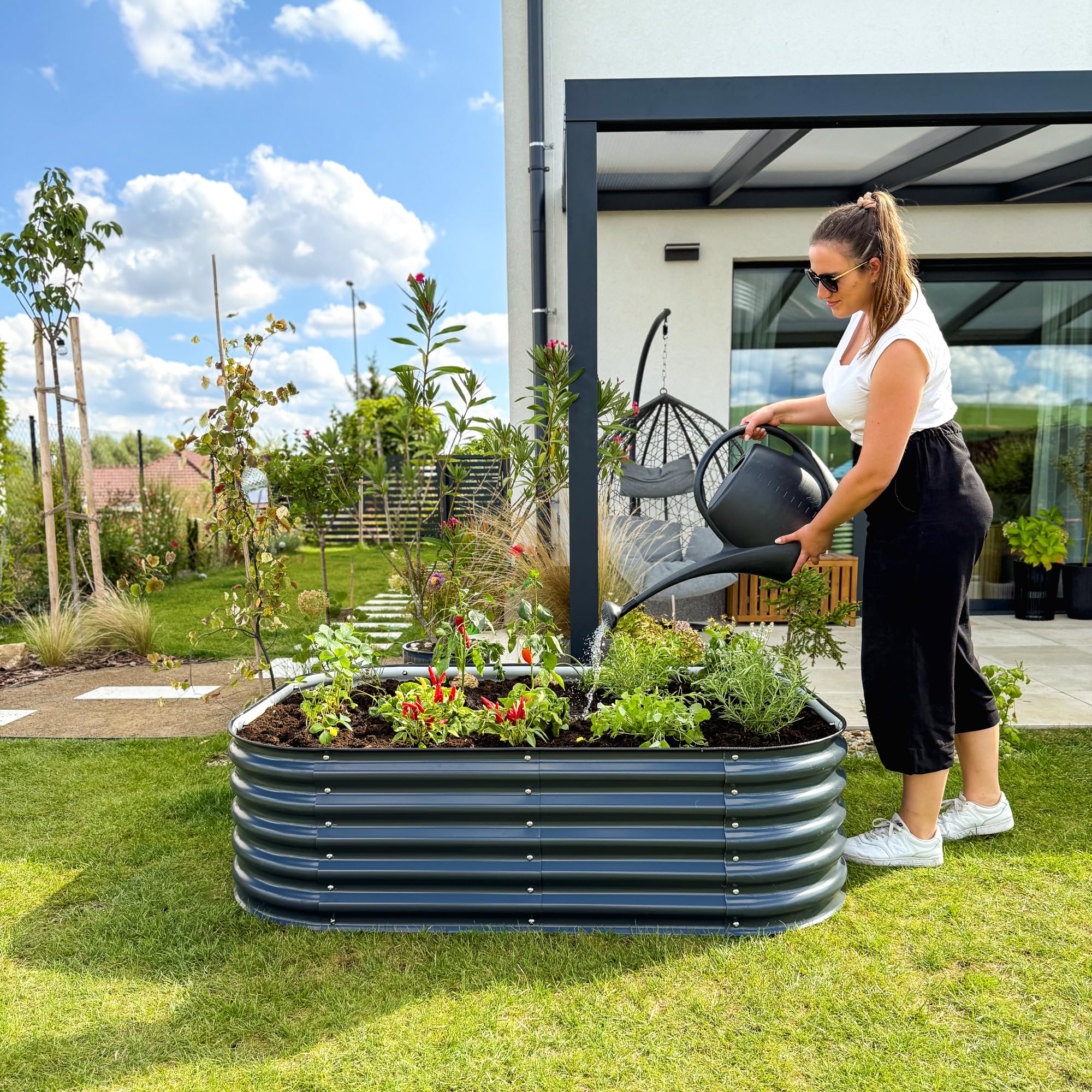 UNIGARDIA Hochbeet aus Metall 200x60x43 cm - Modulares 6-in-1 Hochbeete-Kit - Rostfreie Hochbeete für Garten aus Premium Zn-Al-Mg Stahl - Min. 20 Jahre Lebensdauer - 43 cm Hoch Gemüsebeet, Anthrazit