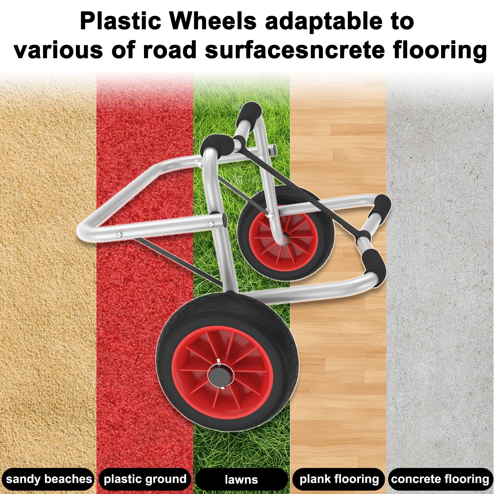 AufuN Chariot de kayak, 100 kg, pliable, en aluminium, avec 2 roues en polyuréthane et sangles de serrage, pour bateau gonflable, canoë, kayak, paddle, bateau à jon