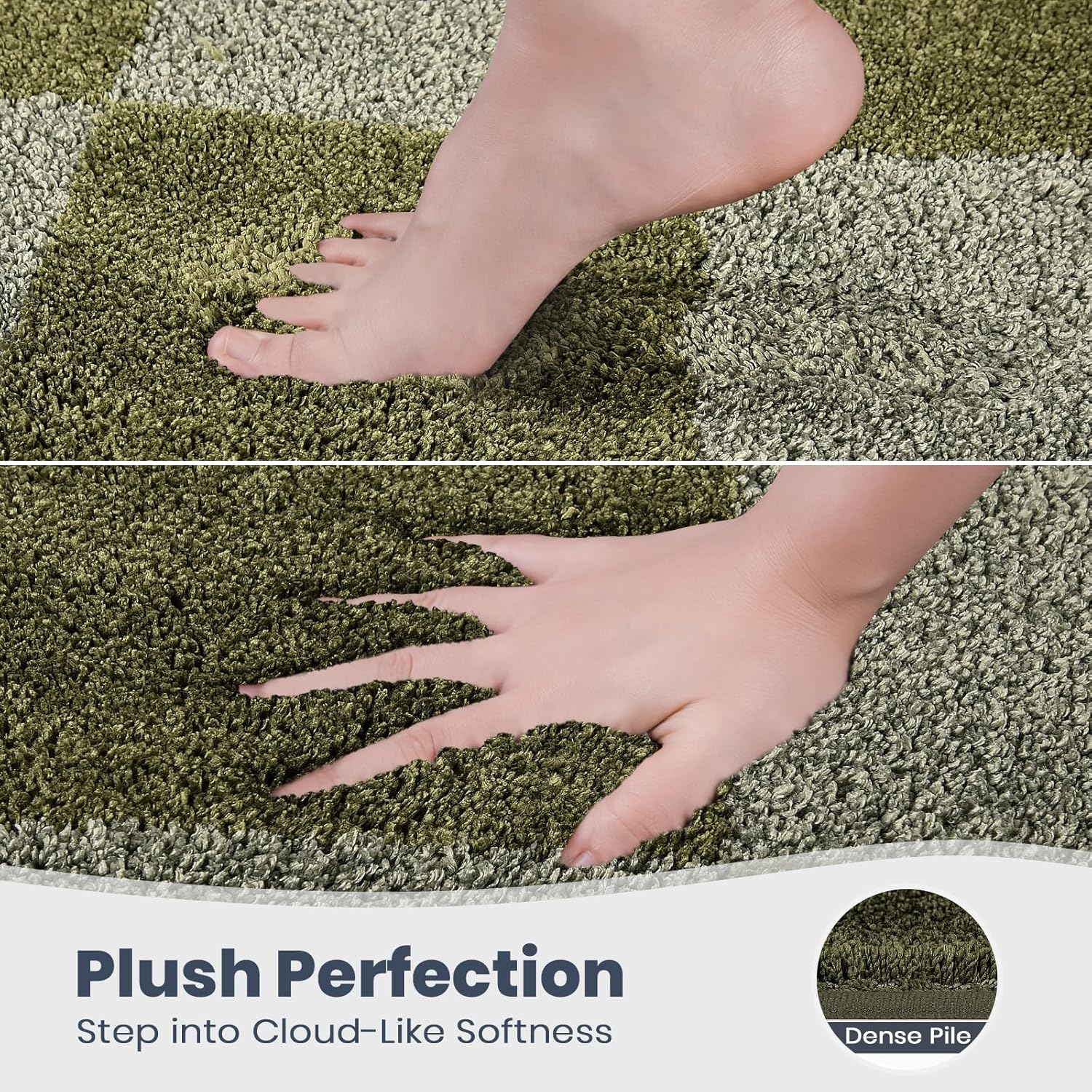 PURRUGS Bathroom Rug Non-Slip Machine Washable 30" x 46", Super Absorbent and Quick-Dry Bath Mat, Extra Soft and Plush Bath Rug for Shower, Bathtub and Sink, Sage Green & Olive Green - Image 3