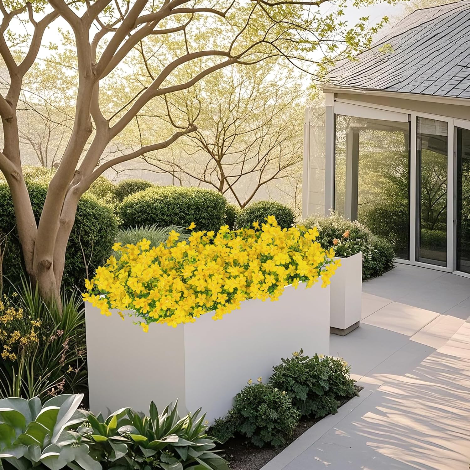 16 Bundles Artificial Flowers for Outdoors Decoration Fake Silk Flowers UV Resistant Faux Plastic Plants for Spring Summer Garden Yard Porch Window Box Home Indoor Outdoor Decor, Yellow - Image 4