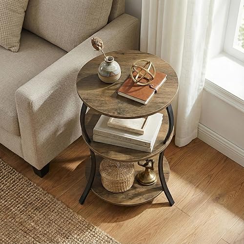 Miniatura 8 de Round Side Table, 3-Tier Waist End Table with Storage Shelf, Side Tables Living Room,15.75x24’’Round Table, Sofa Side Table, Snack Table TV Tray