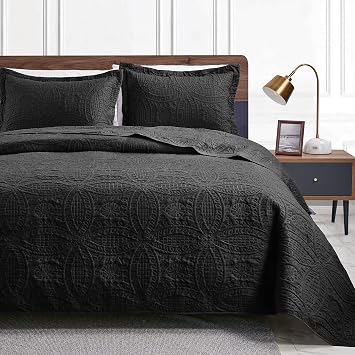 Love's cabin Twin Quilt Set Black Bedspreads - Soft Bed Fall Lightweight Bedspread Comforter - Modern Style Coin Pattern Coverlet for All Season - 2 Pieces (1 Quilt, 1 Pillow Sham)