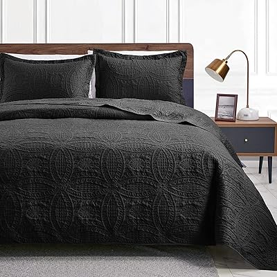 Love's cabin King Size Quilt Set Black Bedspreads - Soft Bed Fall Lightweight Bedspread Comforter - Modern Style Coin Pattern Coverlet for All Season - 3 Pieces (1 Quilt, 2 Pillow Shams)