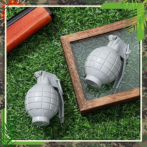 Miniatura 10 de Sratte 4 granadas de mano de plástico con efectos de sonido realistas y luz intermitente, granadas de juguete, granadas falsas, juguetes militares